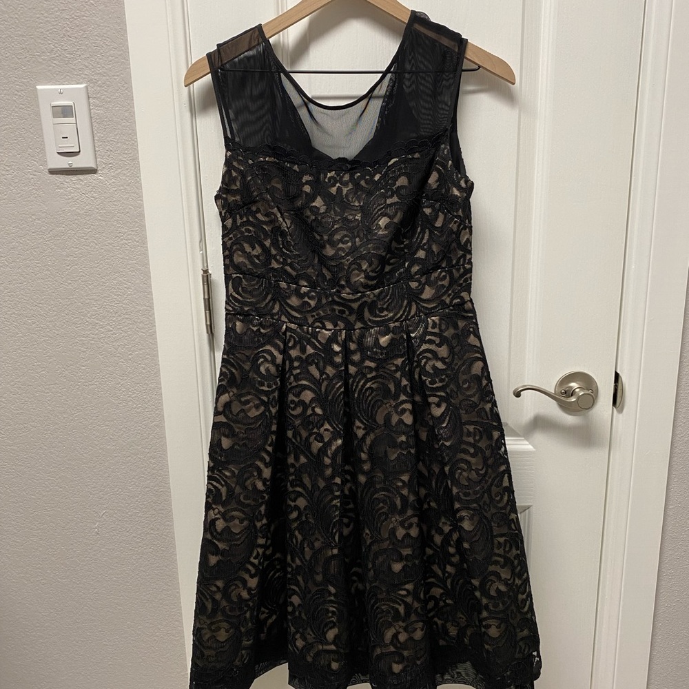 Eliza J Illusion Yoke Lace Fit and Flare Dress